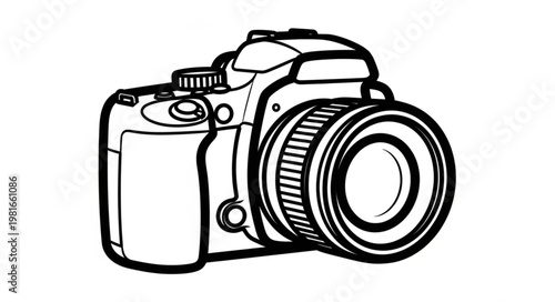 Detailed Line Art of a Modern Digital Single-Lens Reflex Camera.
