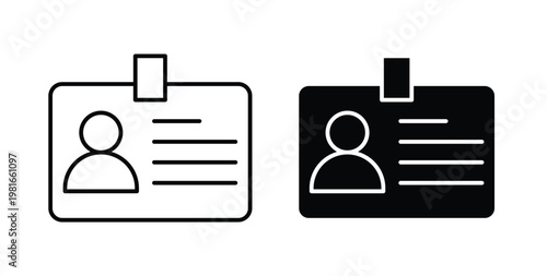 Identity card icon pack flat black, Editable line icons