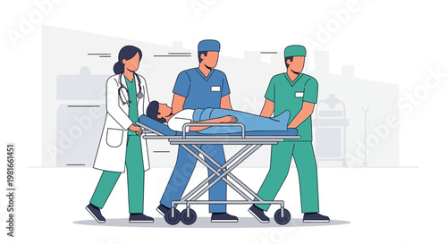 Medical Team Transporting Patient on Stretcher to Hospital