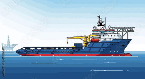 Offshore Support Vessel and Oil Rig Illustration