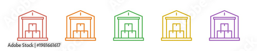 Warehouse Icon Set Multiple Style Collection. Vector Illustration Concept Designed In Line Colorful Style