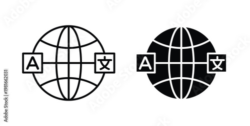 Language icon pack flat black, Editable line icons