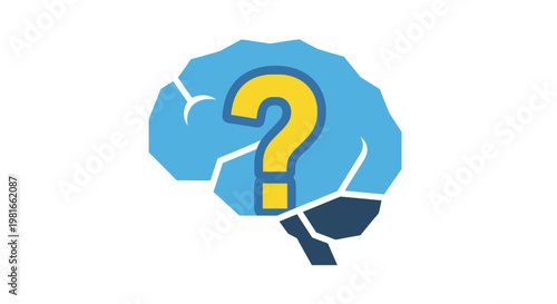 Brain with Question Mark Vector Illustration, Abstract Mental Health Concept Icon for Psychology and Cognitive Science Education and Problem Solving Graphics