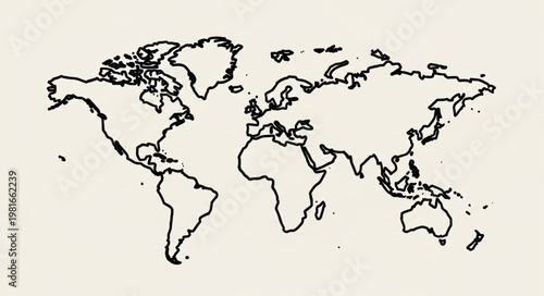 Detailed World Map Outline - A Geographical Representation of Continents.