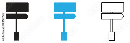 Blank road sign icon, empty street sign symbol, simple traffic board vector. simple street information panel, flat and outline design traffic sign icon set for UI and web design. 