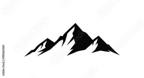 Mountains peaks rendered as a minimalist vector silhouette provide an elegant visual representation of high altitude exploration, rugged nature, and challenging outdoor adventure expeditions.