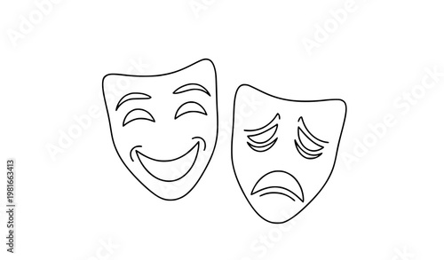 Minimal theater opera masks doodle vector illustration