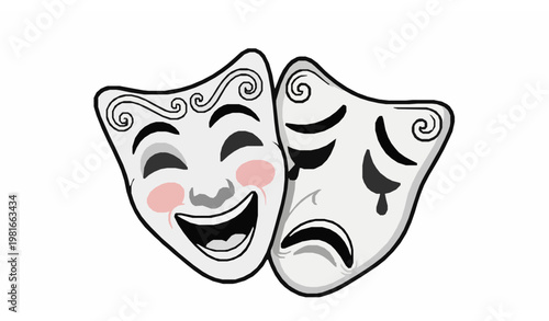 Playful theater masks doodle vector illustration
