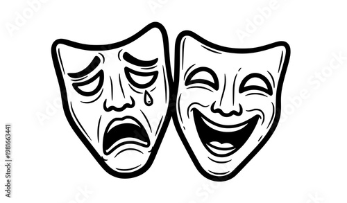 Bold theater opera masks doodle vector illustration
