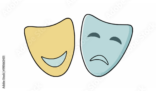 Cute theater masks doodle vector illustration