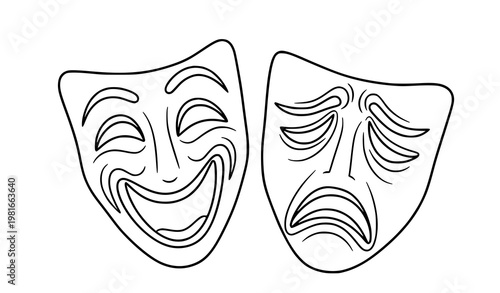 Theater opera masks doodle comedy tragedy vector illustration