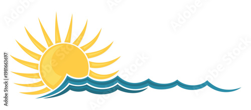 Symbol dawn sun in the sea.
