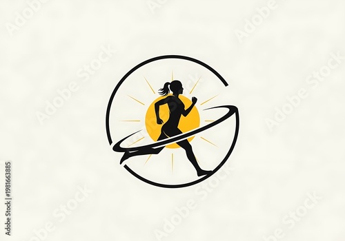 Active Woman Runner Silhouette Circle Logo