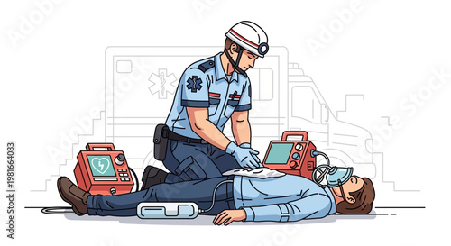 Paramedic Performs CPR and Defibrillation on Patient Outside Ambulance