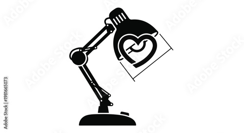 Desk lamp casting a heart shaped light beam onto a surface symbolizes warmth, affection, and the creative illumination of love within a cozy, intimate, and modern residential interior space.