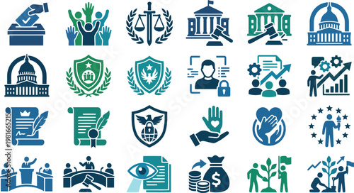 Government and politics solid icon set