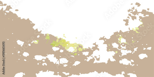 Abstract grunge floral background design featuring a vintage green leaf pattern with black ink splatters and paint blots on a dirty paper texture vector illustration