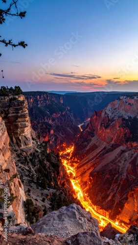 Majestic Sunset Over Grand Canyon with Glowing River Reflections