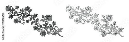 Vintage floral engraving vector, antique black and white flower border, classic botanical etching for wedding invitations and stationery
