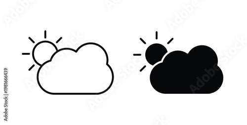 Partially cloudy icon pack flat black, Editable line icons