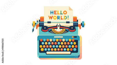 Vintage colorful typewriter keyboard closeup.