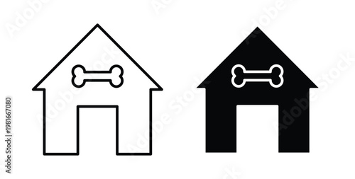 Pet house icon pack flat black, Editable line icons