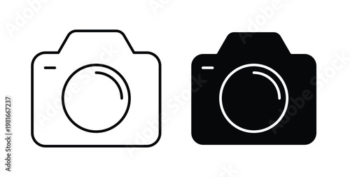 Photo Camera icon pack flat black, Editable line icons