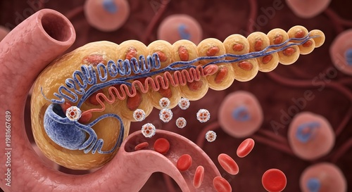 Human Pancreas with Insulin-Producing Cells and Blood Vessels