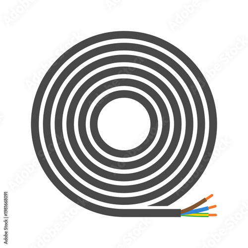 Coiled electrical cable icon with rolled wire, minimal flat vector design