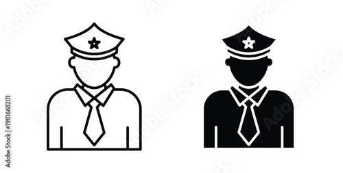 Police icon pack flat black, Editable line icons