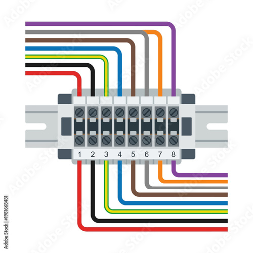 Organized terminal block wiring icon with neat cables, minimal flat vector design