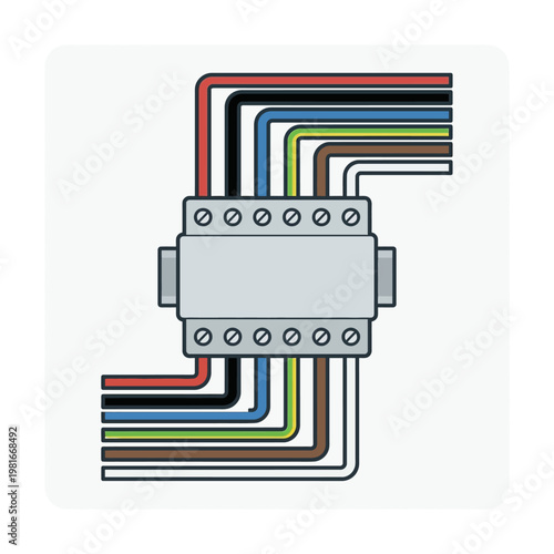 Organized terminal block wiring icon with neat cables, minimal flat vector design