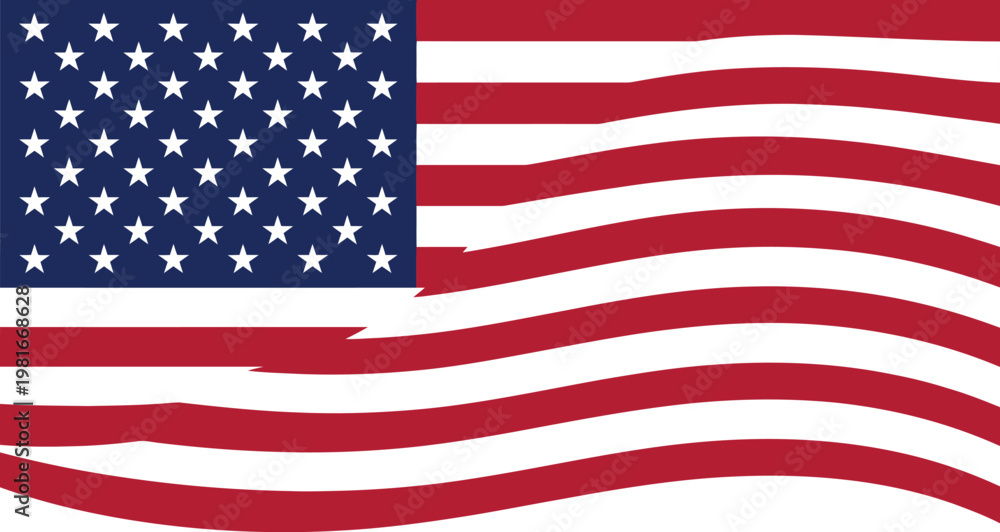 Fototapeta premium American flag appears as a stylized wave with a soft transition between the stars and stripes.