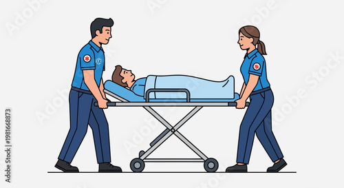 Paramedics Transporting Patient on Stretcher, Medical Emergency, Healthcare Teamwork