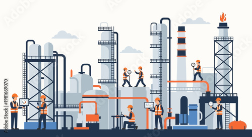 Industrial Plant Workers Overseeing Operations in a Modern Factory Setting