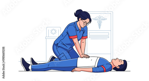 Nurse performing CPR on unconscious man, medical emergency, life saving