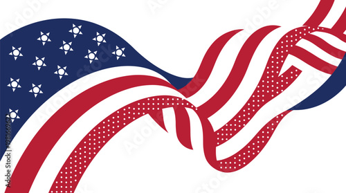 American flag elements swirl together to create a patriotic composition suitable for national celebration graphics.