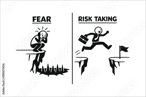Risk Taking vs Fear Overcoming Obstacles for Success Concept Illustration