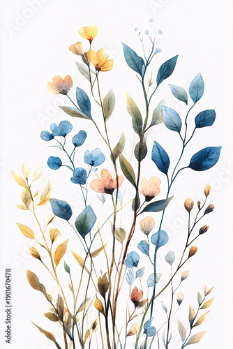 A Gentle Watercolor Illustration of Botanical Wildflowers