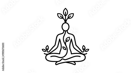 Zen Person Meditation With Leaves Growing From Body