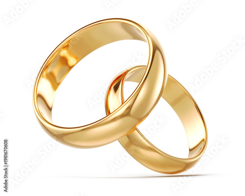 A pair of gold wedding rings isolated on transparent background - cut out png