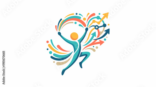 Abstract Human Figure with Colorful Streaks and Arrows