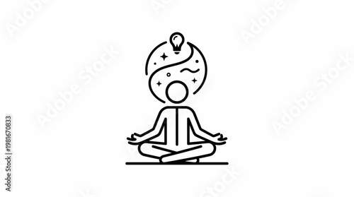 Person Meditating with Lightbulb and Stars Above Head Icon
