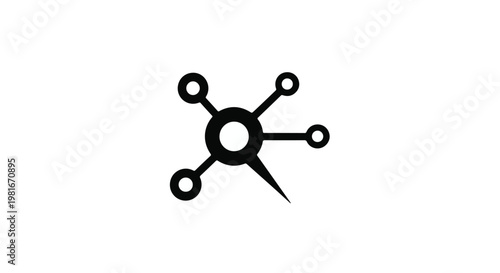Network node symbol displays a central core connected to multiple points via thin lines representing data distribution and decentralized communication systems in a modern landscape.