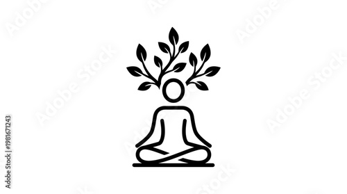 Person Meditating With Growing Tree Growing Out Of Head