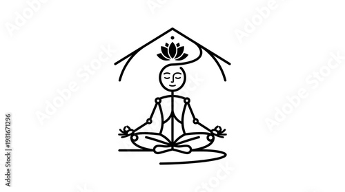 Meditating Figure Under Lotus Flower and Arch