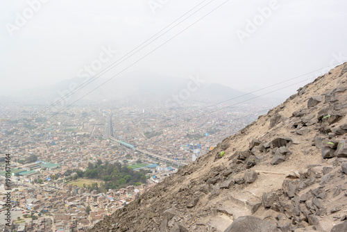 View of Lima from the San Cristobal hill during a foggy day.