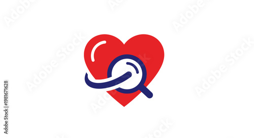 Heart icon with a magnifying glass, depicting love, health, and examination concepts