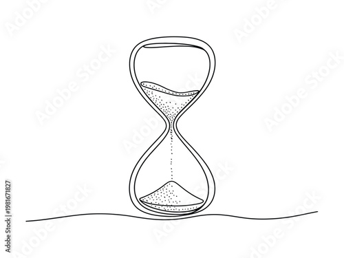 Illustration of hourglass with sand flowing from top to bottom on white background  symbolizing time passing