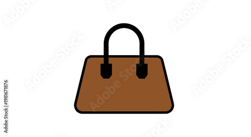 Minimalist Illustration of a Brown Handbag with Black Details on a White Background